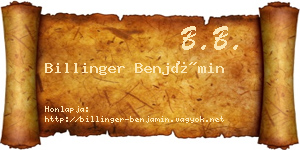 Billinger Benjámin névjegykártya